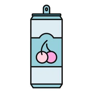 Cherry soft drink can icon beverage packaging design Stock Illustration