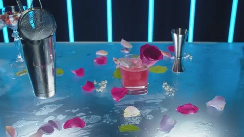 Cherry Sour Cocktail on the glass table Stock Footage 134395953