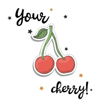 Cherry sticker. Fashion patch element Stock Illustration