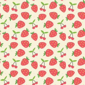 Cherry strawberry seamless pattern with polka dots on White background Stock Illustration
