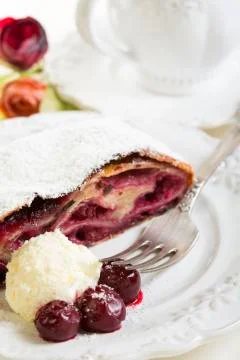 Cherry strudel. Stock Photos