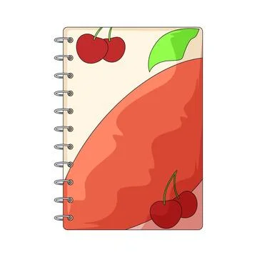 Cherry themed spiral notebook illustration 스톡 일러스트