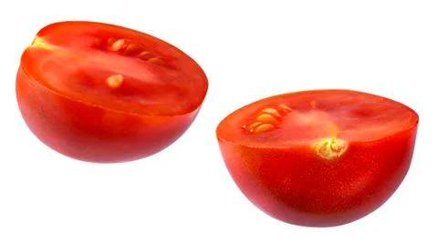 Cherry tomato cut in half isolated over white background Stock Photos