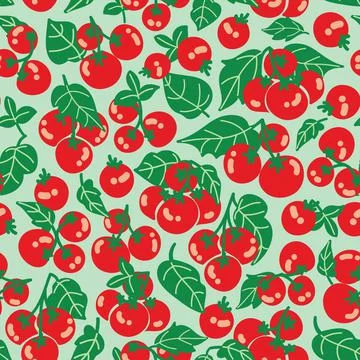 Cherry tomato garden seamless vector pattern design Stock Illustration