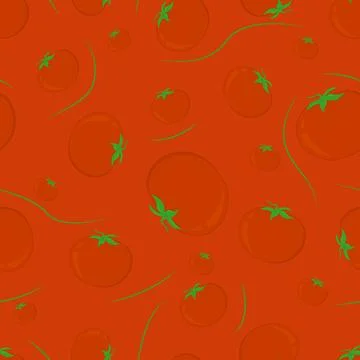 Cherry tomato pattern on a red background. Flat lay, top view Stock Illustration