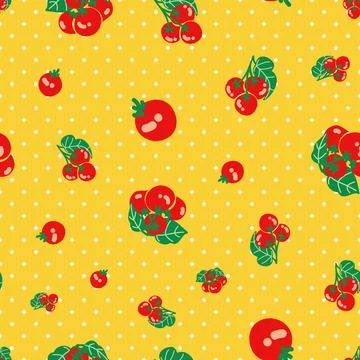 Cherry tomato repeat pattern design on yellow background Stock Illustration