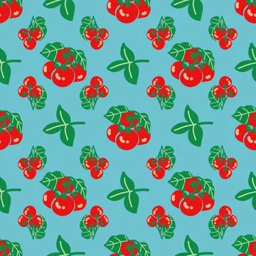 Cherry tomato repeat pattern design on blue background Illustrazione stock