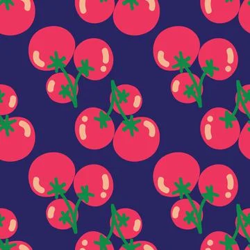 Cherry tomato repeat pattern design on dark blue background Illustrazione stock