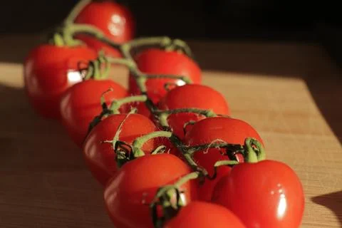 Cherry tomatoes on a branch Stock-Fotos