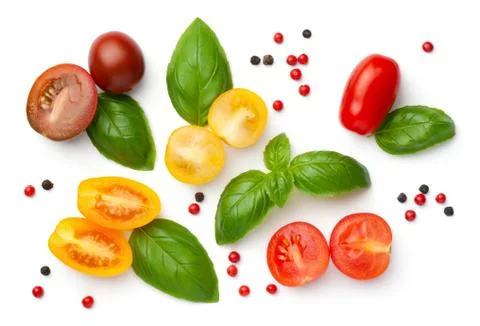 Cherry Tomatoes Composition Isolated On White Background Stock Photos