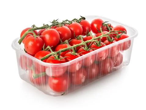 Cherry tomatoes in a container Stock Photos