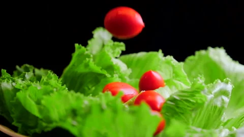Cherry Tomatoes Falling in Slow Motion Stock Footage