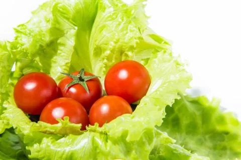 Cherry tomatoes on lettuce leaf Stock Photos