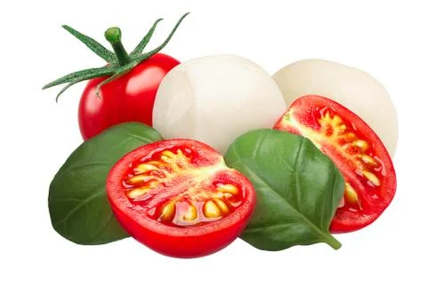 Cherry tomatoes, mozzarella, basil, paths Stock Photos