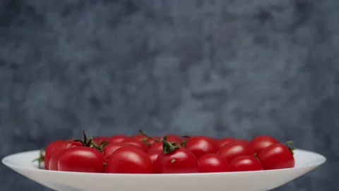 Cherry Tomatoes, Rotating, Plate, Rotate, Dish, White, Fresh, Red, Plate, Close- Stock Footage 150825198