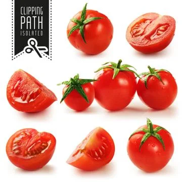 Cherry tomatoes set with clipping path. Stock Photos
