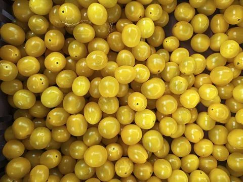 Cherry tomatoes stack. Summer tray market agriculture farm full of organic .. Stock Photos