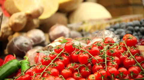 Cherry tomatoes at the store Stock Footage 32402142