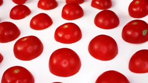 Cherry tomatoes tomato red vegetable looping texture pattern closeup video Stock Footage 99014133
