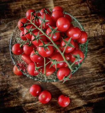 Cherry tomatoes top view Stock Photos