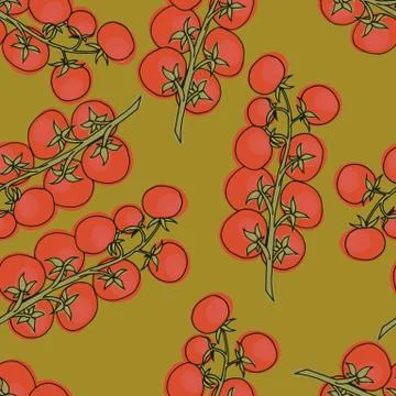 Cherry tomatoes vector. Seamless pattern background vegetables. 스톡 일러스트