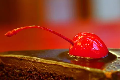 Cherry on top chocolate cake Stock Photos