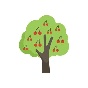 Cherry tree icon flat vector. Garden fruit Stock Illustration