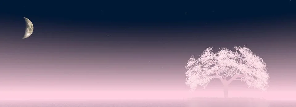Cherry tree with moon distance Stock Illustration