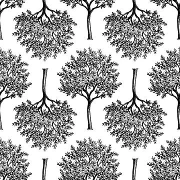 Cherry tree seamless pattern. Stock Illustration