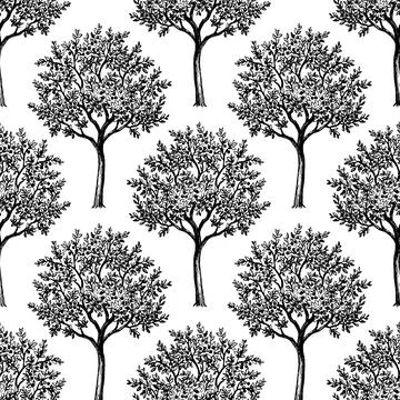 Cherry tree seamless pattern. 스톡 일러스트