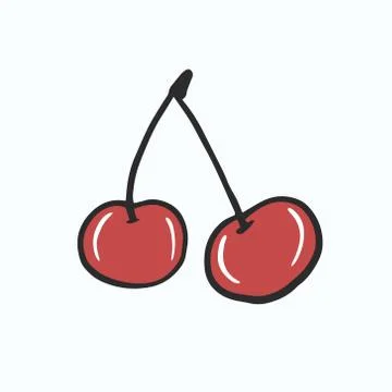 Cherry. Vector color sketch in doodle style. Freehand illustration. Symbol, l Stock Illustration