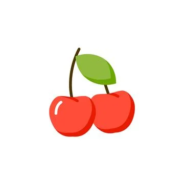 Cherry vector cute fruit icon. Cherry vector illustration isolated red line Stock Illustration