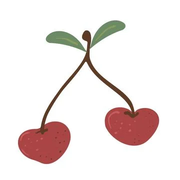 Cherry vector icon - red berry fruit illustration with two cherries. Organi.. Stock Illustration