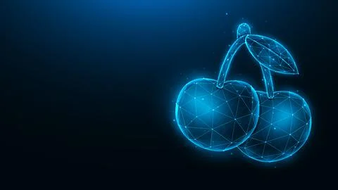 Cherry vector polygonal illustration. Fruit in low poly style. Abstract banne Stock Illustration