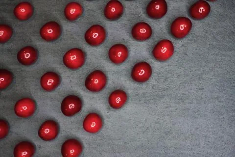 Cherry view from above on a black background. Place for text Stock Photos