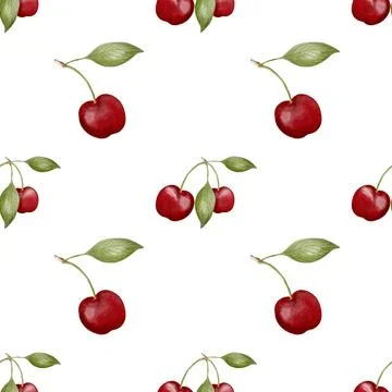 Cherry watercolor pattern for textile and wrapping paper design in seamless.. Stock Illustration