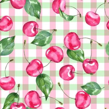 Cherry. Watercolor seamless pattern Illustrazione stock