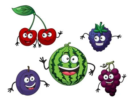 Cherry, watermelon, grape, bilberry and plum Stock Illustration