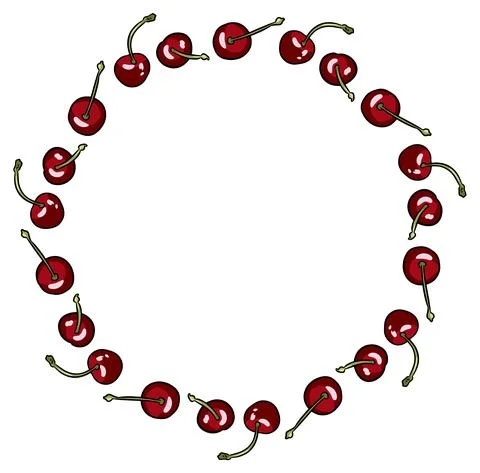 Cherry wreath isolated on white background. Red ripe juicy berries. Vector br Stock Illustration