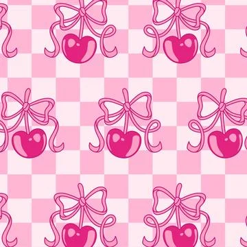 Cherry y2k pattern with pink glossy berries Illustrazione stock