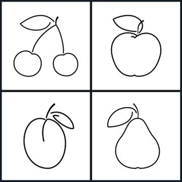 Cherry,Apple, Plum, Pear Stock Illustration