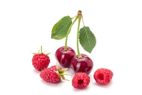 Cherryes and raspberry Stock-Fotos