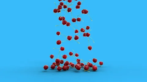 Cherrys falling with water drops.Realistic animation.Isolate green screen Stock Footage 68976909