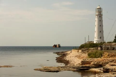 Chersonesus lighthouse is an active lighthouse on Cape Chersonesus of the Cri Stock Photos