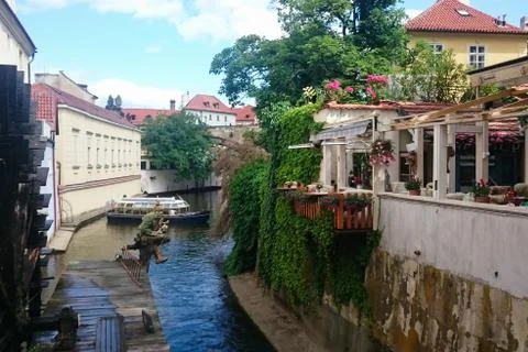 Chertovka River, also called the Devil's Canal, little Prague. Venice between Stock Photos