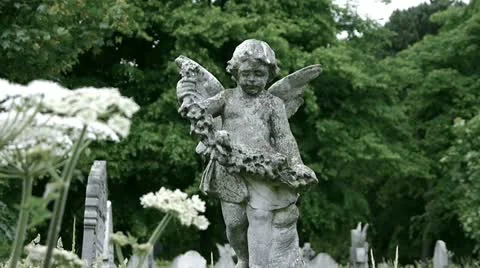 Cherub statue in cemetery. Stock Footage 11131410