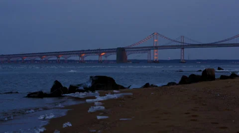 Chesapeake Bay Bridge in the winter Stock Footage 35004134