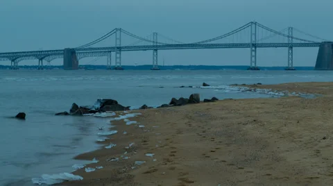 Chesapeake Bay Bridge in winter Stop Motion Timelapse Stock-Footage 35103646