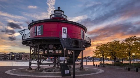 Chesapeake Bay Lighthouse Sunset Timelapse Video stock 82732378