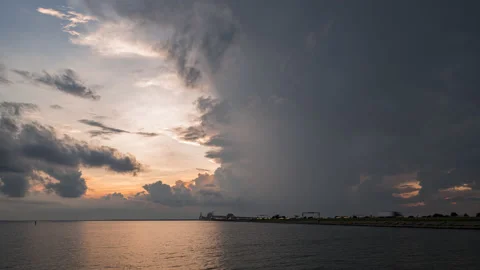 Chesapeake Sunset Behind A Thunderstorm Stock Footage 137863120